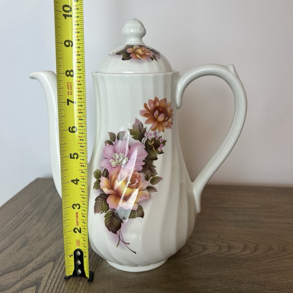 Porcelain Vintage Lidded Tea Pot Coffee Pot Made In England Roses 8" Tall - Picture 8 of 9